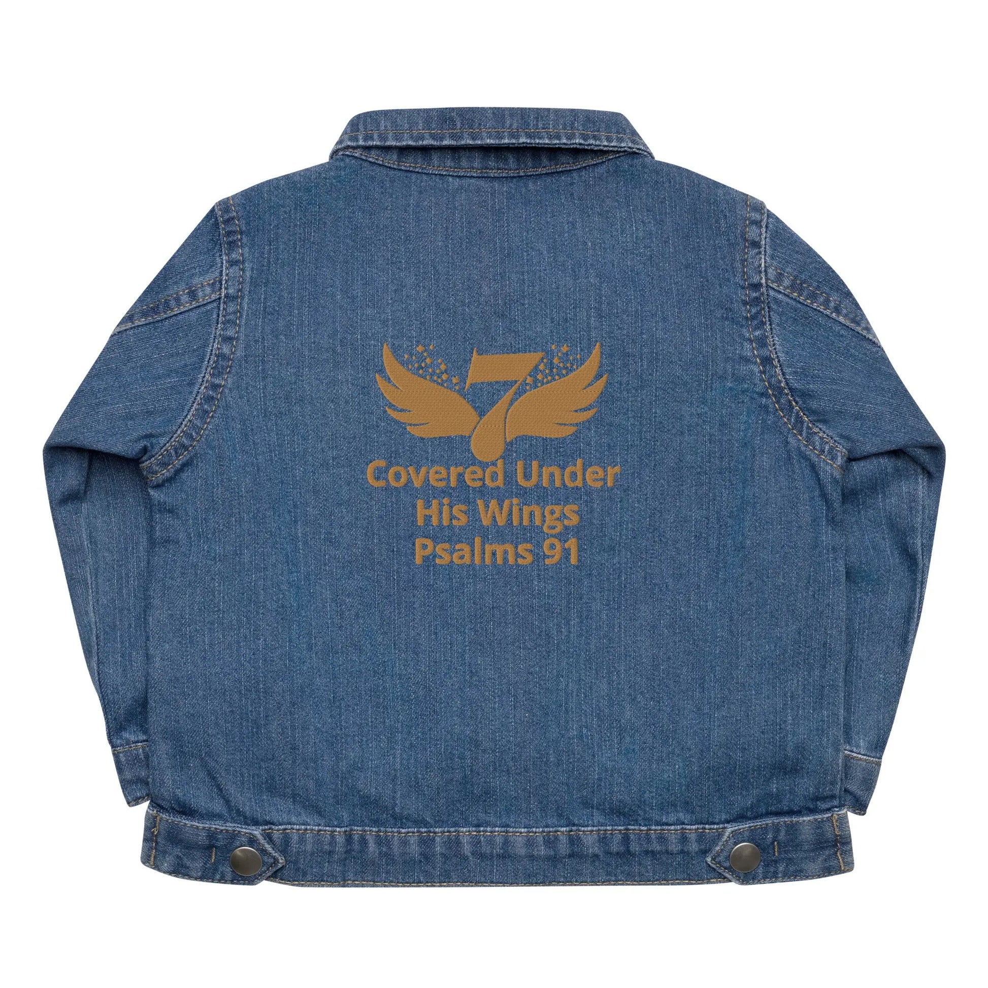 Covered Under His Wings Embroidered Toddler Denim Organic Jacket Its A Finished Work